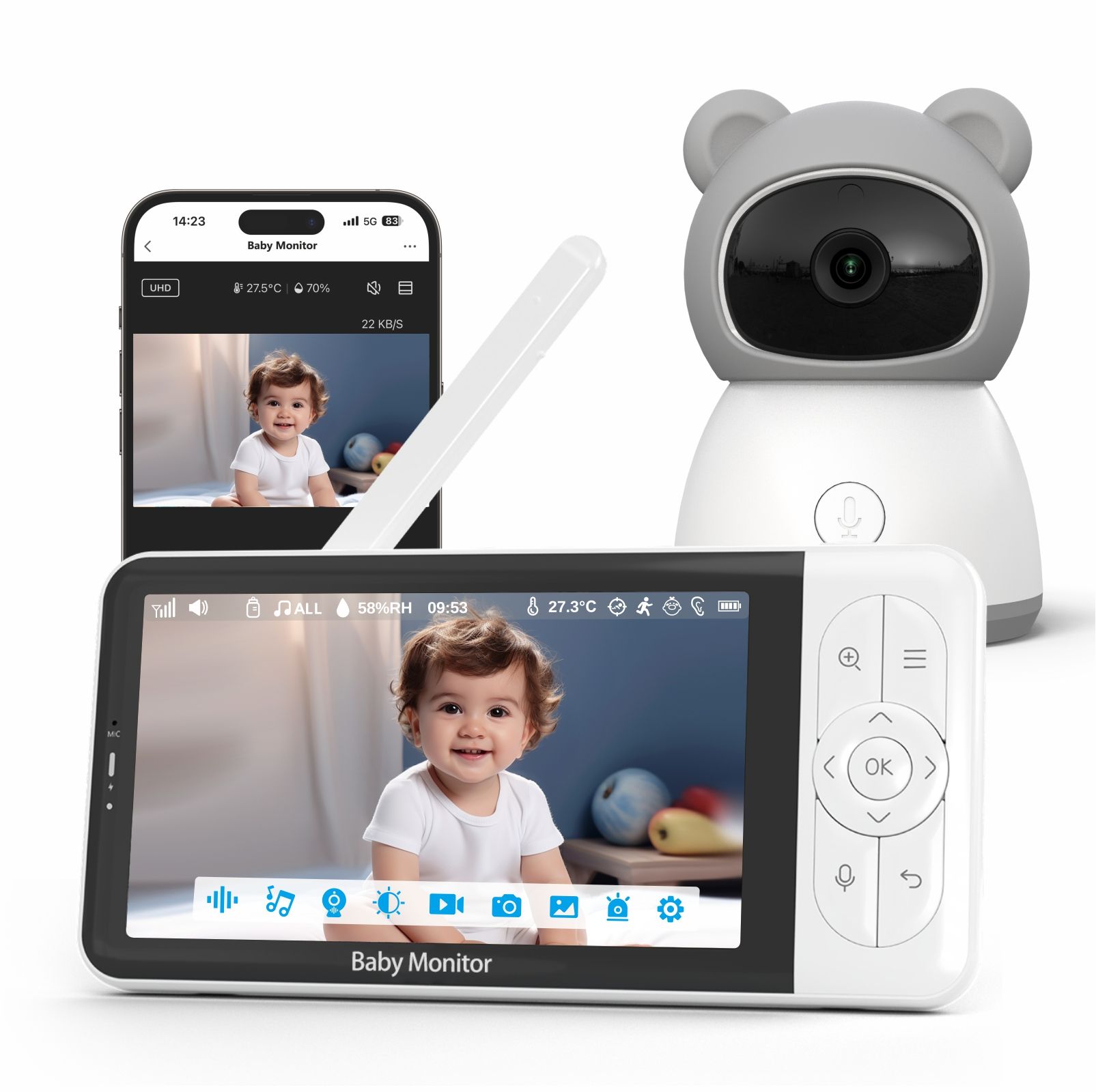 5-Inch 1080P HD WiFi Baby Monitor with Night Vision Motion & Cry Alarm
