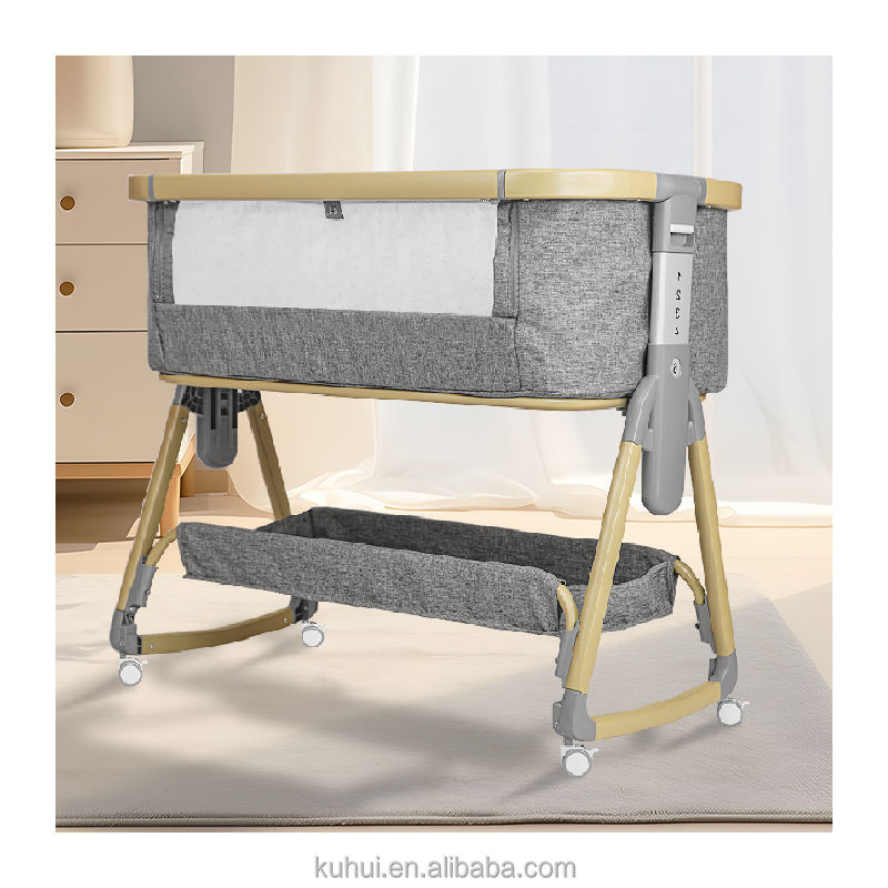 Folding Baby Crib Bassinet Bedside Sleeper Swing with Bedding for