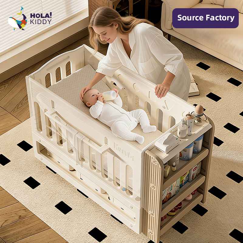 Baby Crib Bedside Height Adjustable Cradle Newborn Bed with Storage