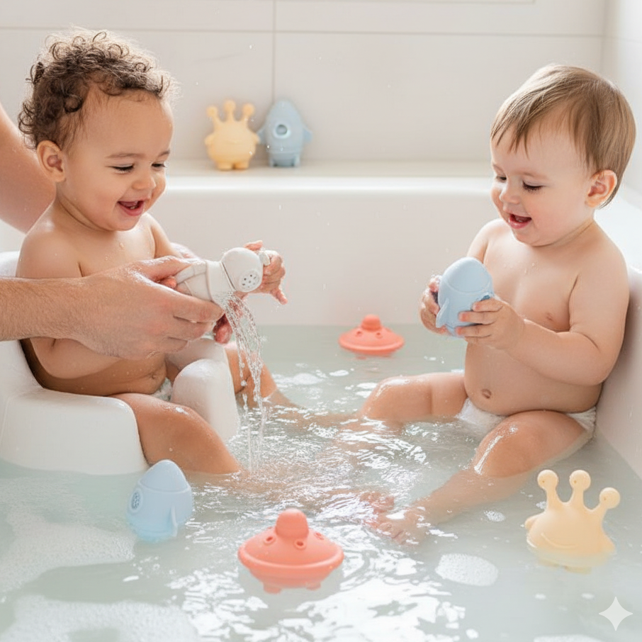 Space Themed Silicone Baby Bath Toys Anti-Slip Bendable Floating Water