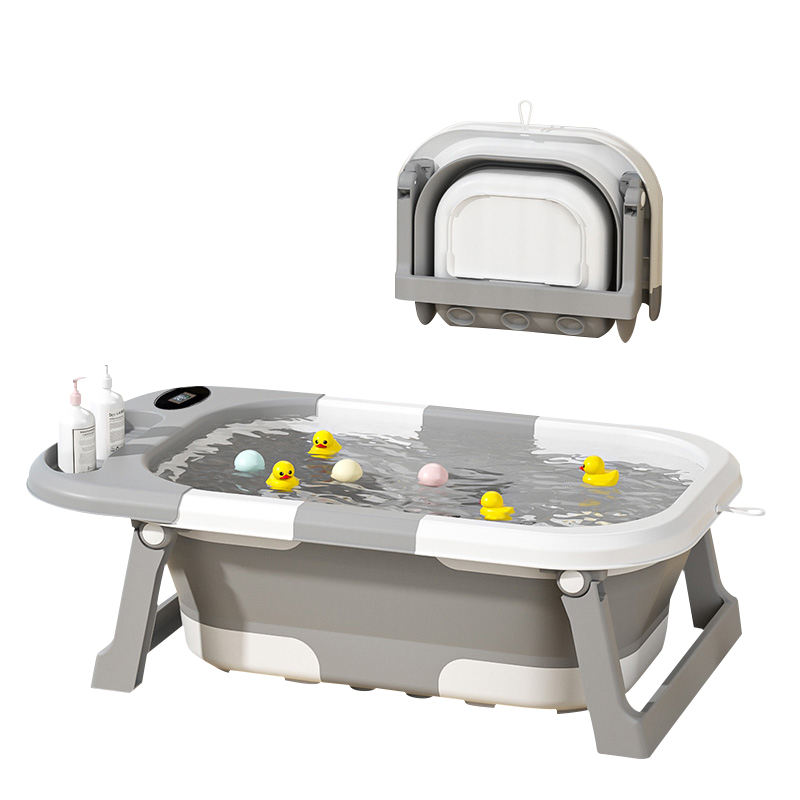 Collapsible Baby Bathtub for Newborn with Thermometer Traveling Baby