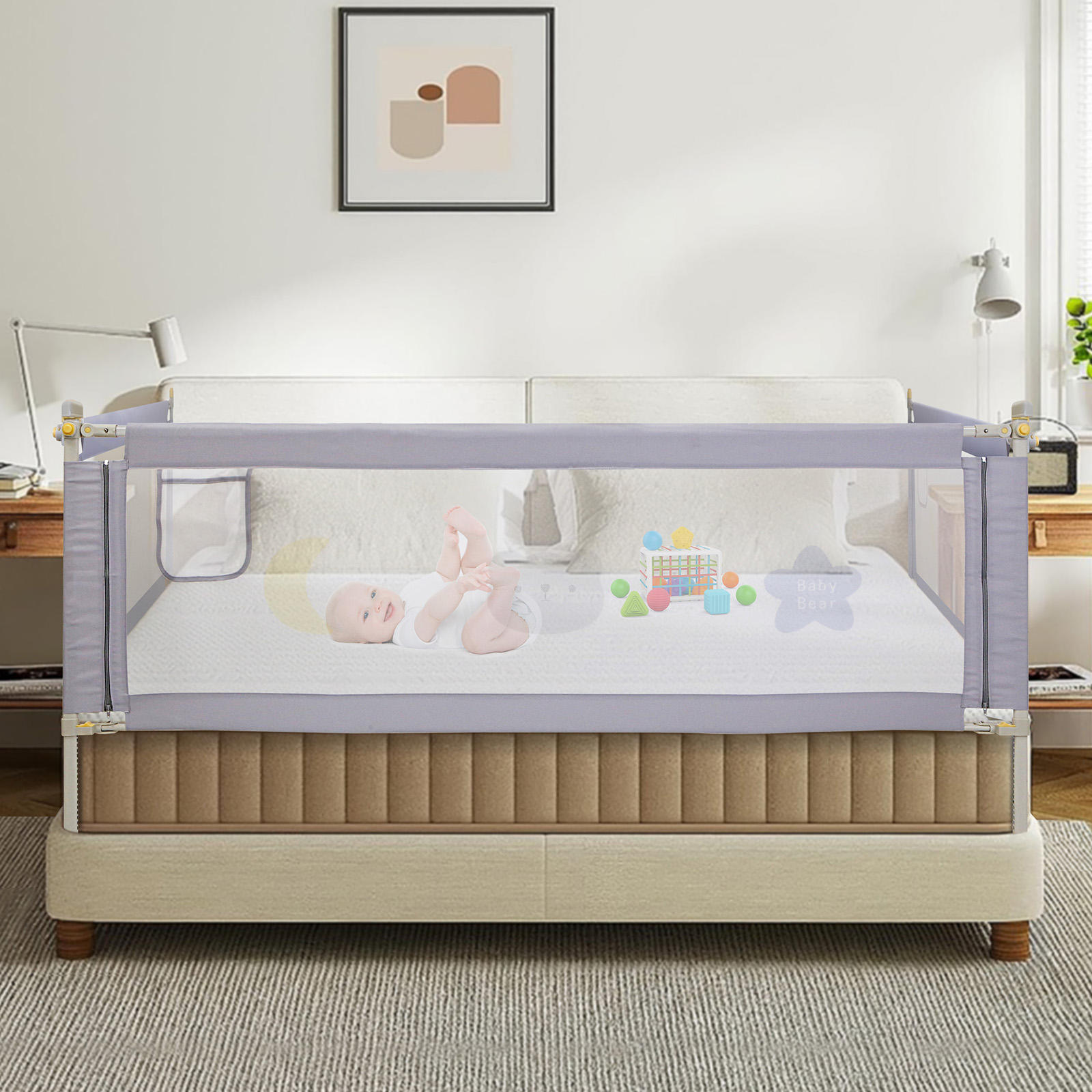 Cartoon Baby Fabric Bed Rail Modern All Size Kid Bed Guard Height
