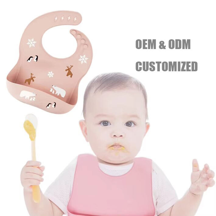 Printed Pattern BPA Free Silicone Baby Bib Soft and Washable Cute Child