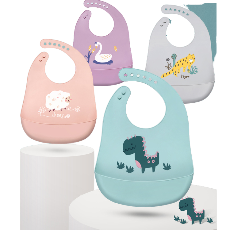 Waterproof Silicone Baby Bib Adjustable, Soft Feeding Bib for Boys &