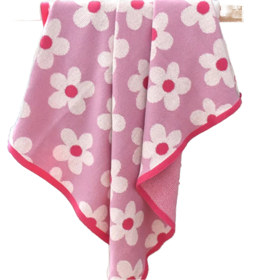 Pink Daisy Blanket Knitted Baby Trow Blanket Knitted Swaddle Pink