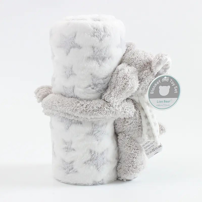 New Design Flannel Soft Fleece New Born Baby Blanket With Elephant Doll