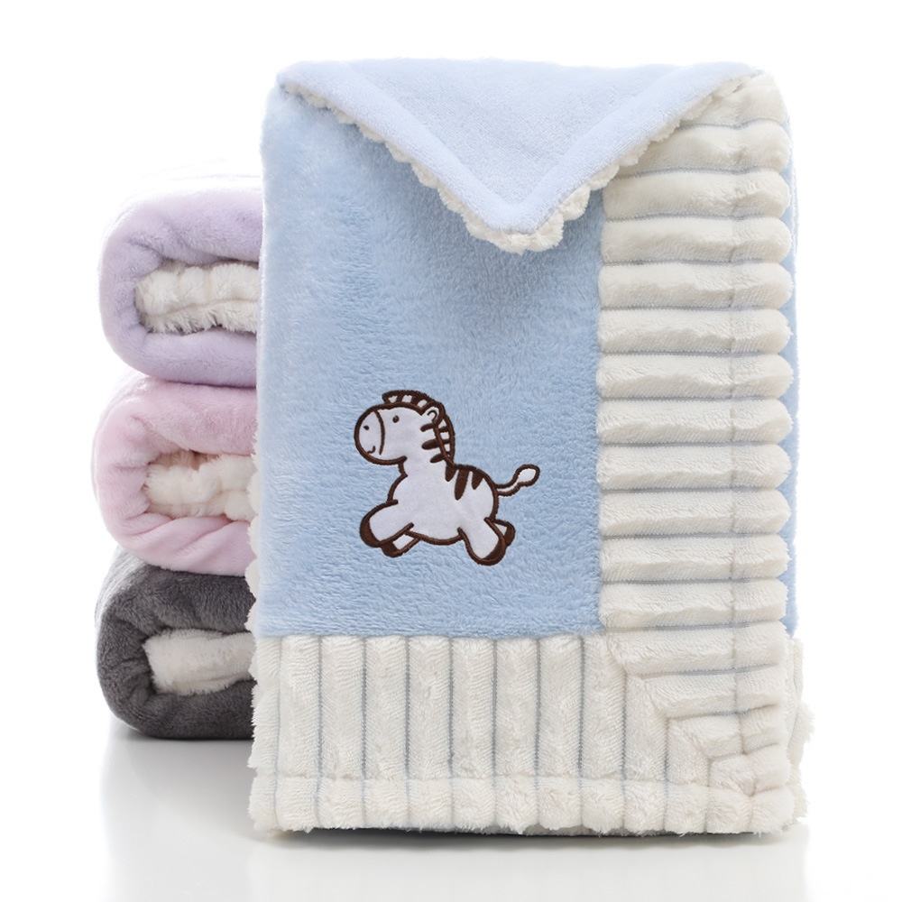 Thickened Knitted Cartoon Baby Blanket New Super Soft Double Flannel