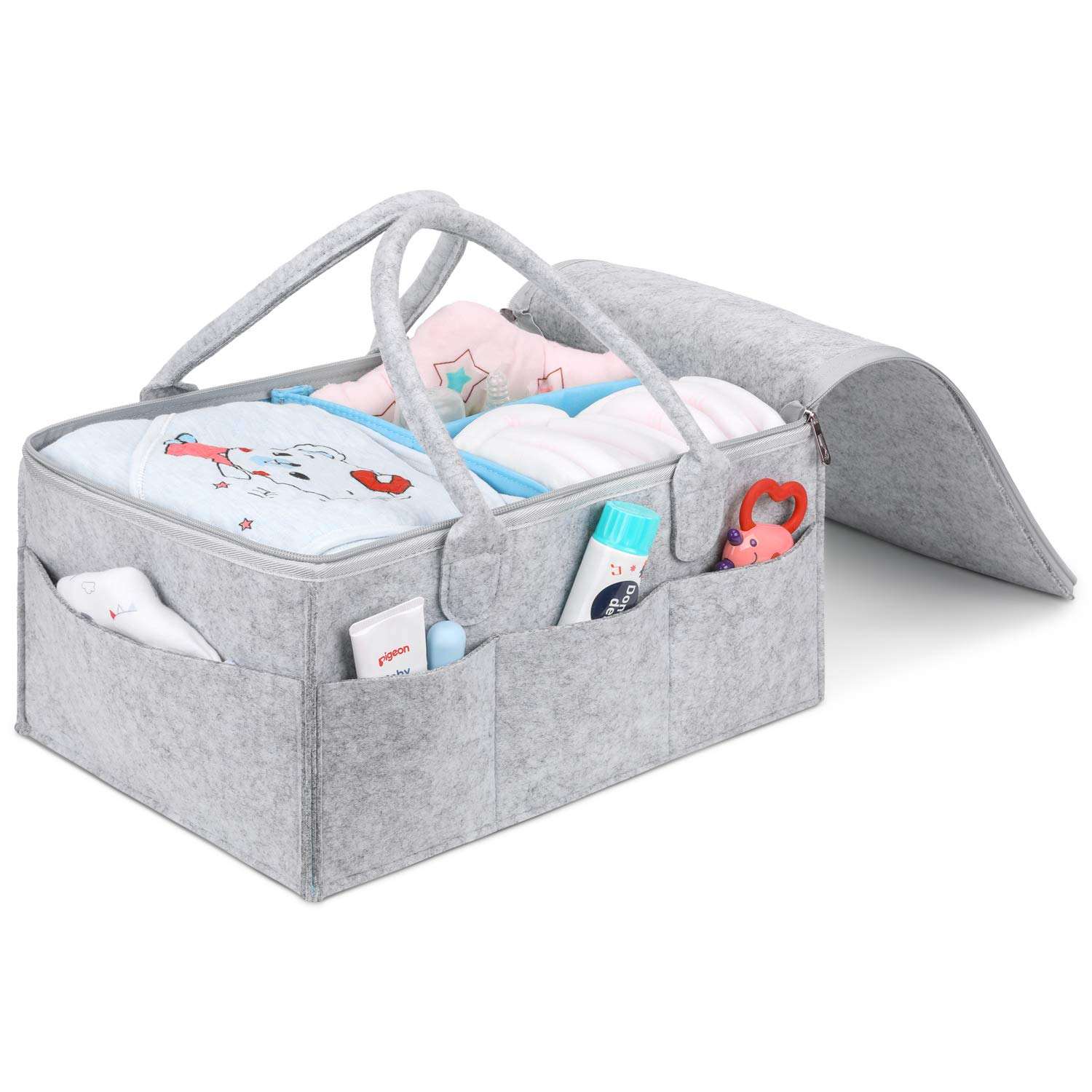 Baby Diaper Caddy Organizer Gray Felt Storage Baskets for Nursery