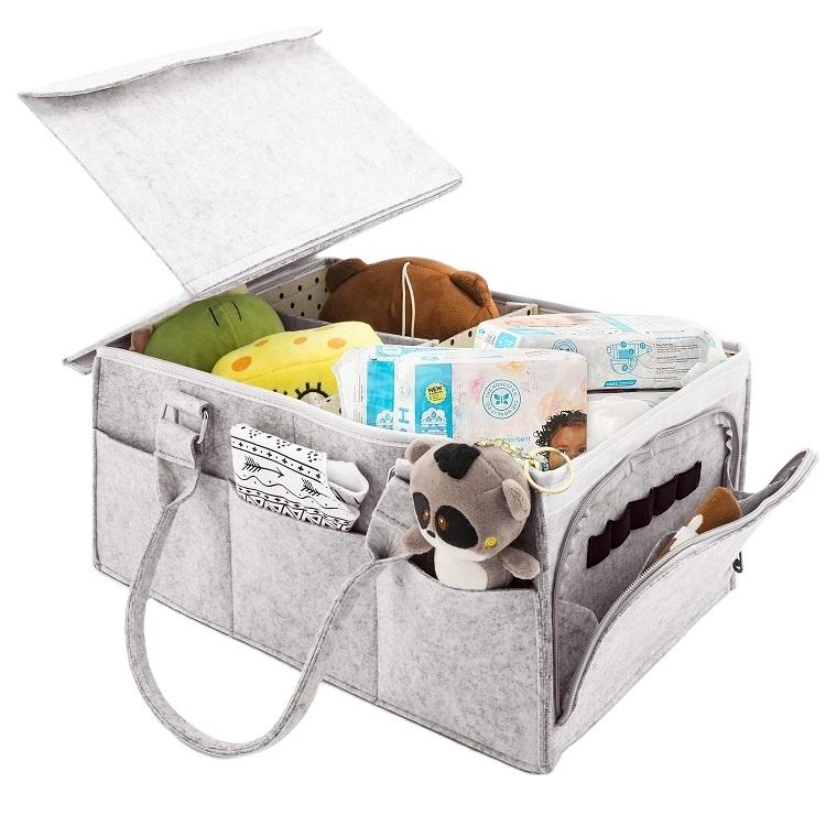 Baby Felt Nursery Diaper Caddy Tote Organizer Bag with Lid