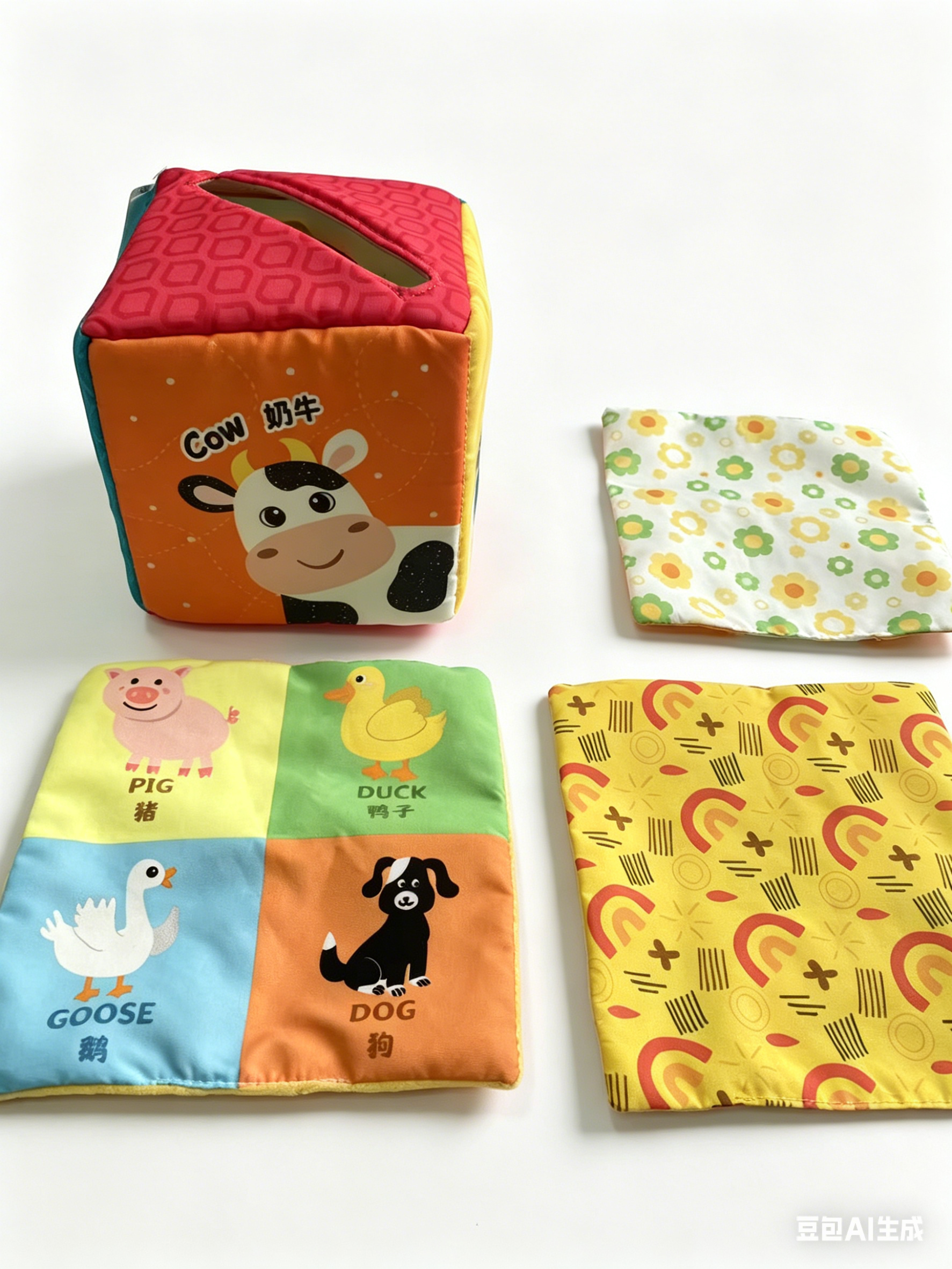 Soft Baby Tissue Box Sensory Toy Animal/Number/ABC Crinkle Sound Fabric