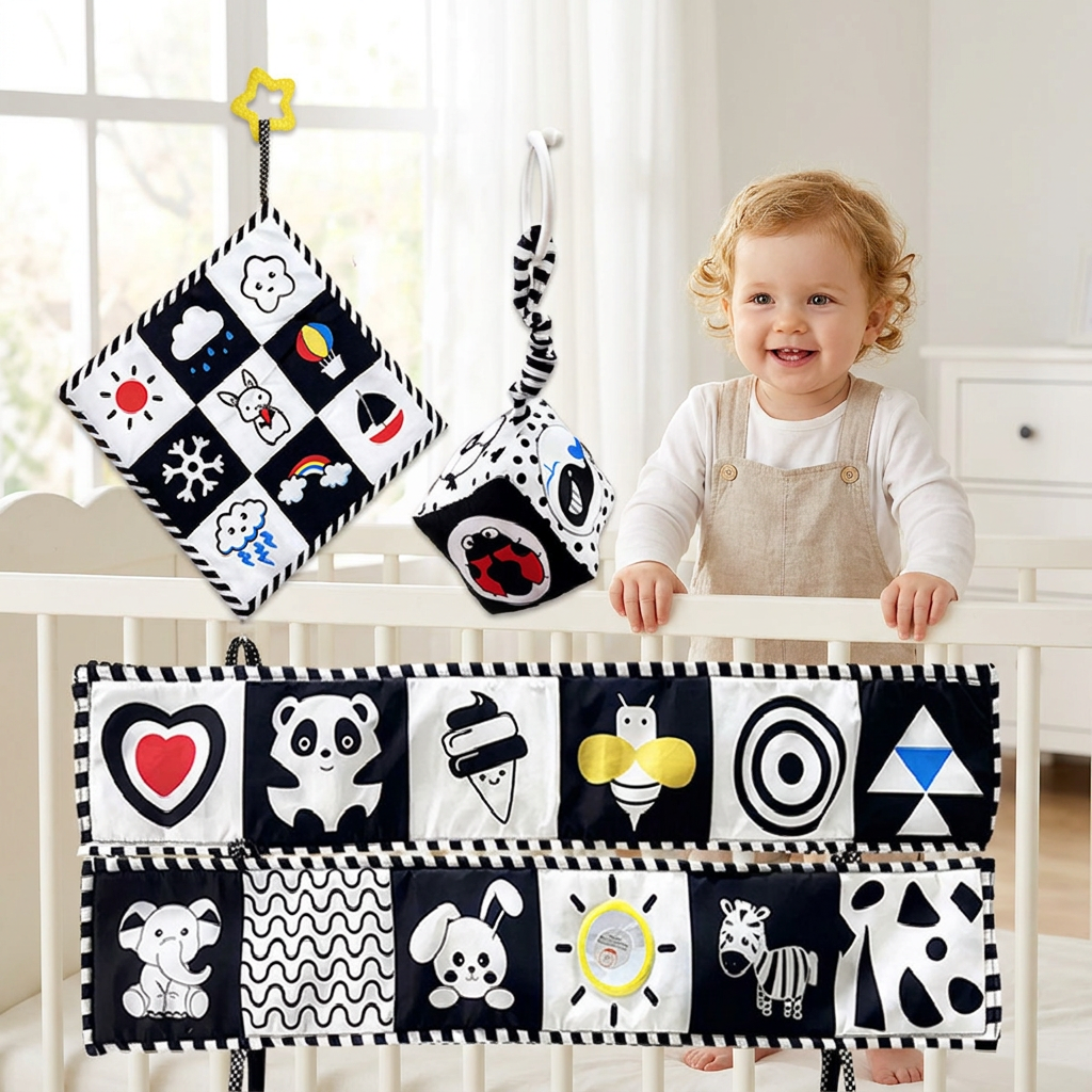 Colour Double-Sided 3D Soft Baby Crinkle Crib Surround Cloth Book Early