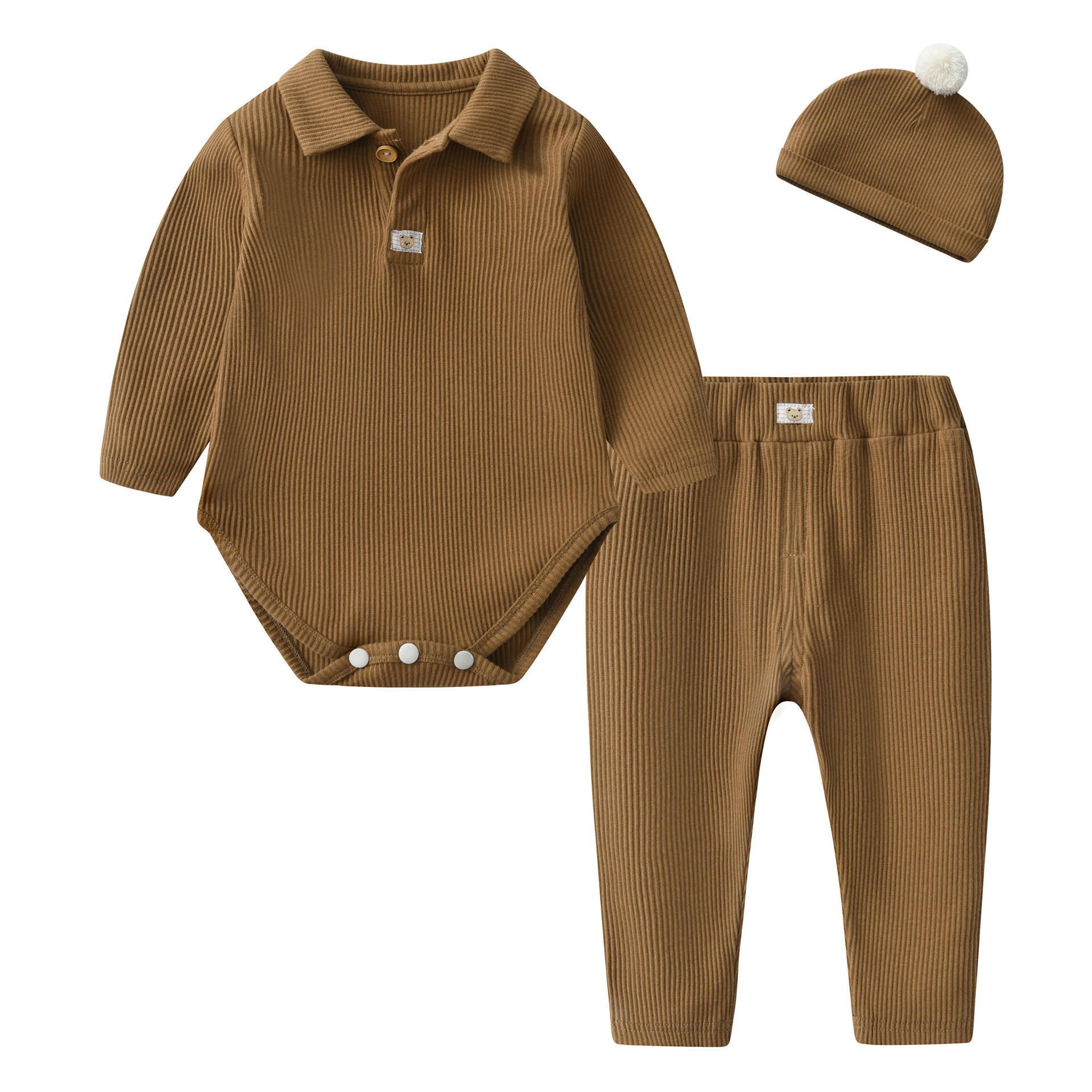 Baby Autumn and Winter Set Newborn Baby Clothes Set Ribbed Cotton 3pcs