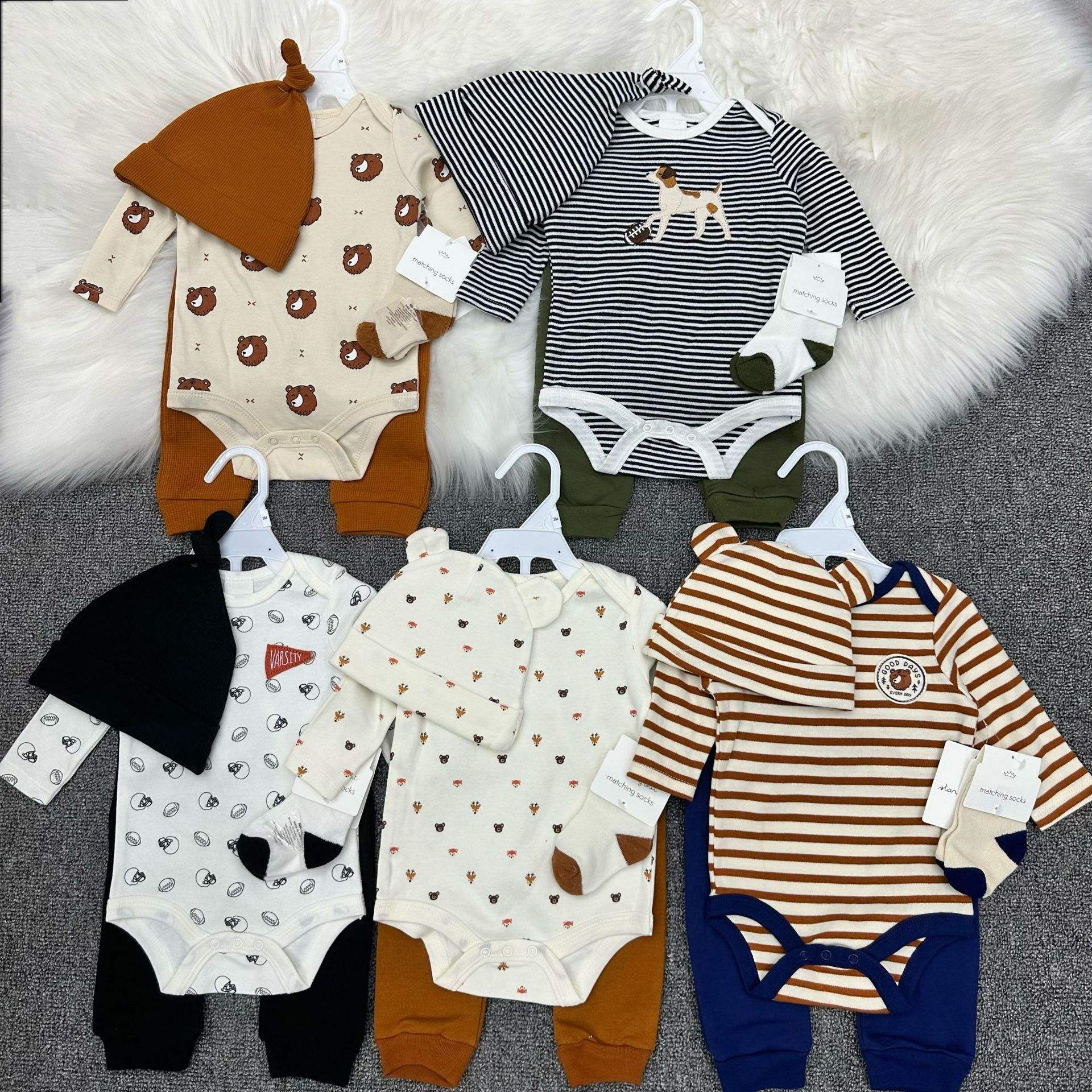 2023 Cotton Blank Baby Romper 5pcs Set Infant Clothing Sets for 0~3