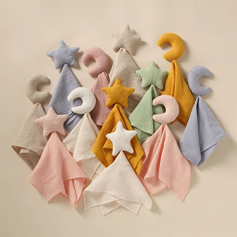 Newborn Gifts 100% Cotton Star and Moon Chewable Baby Lovey Security