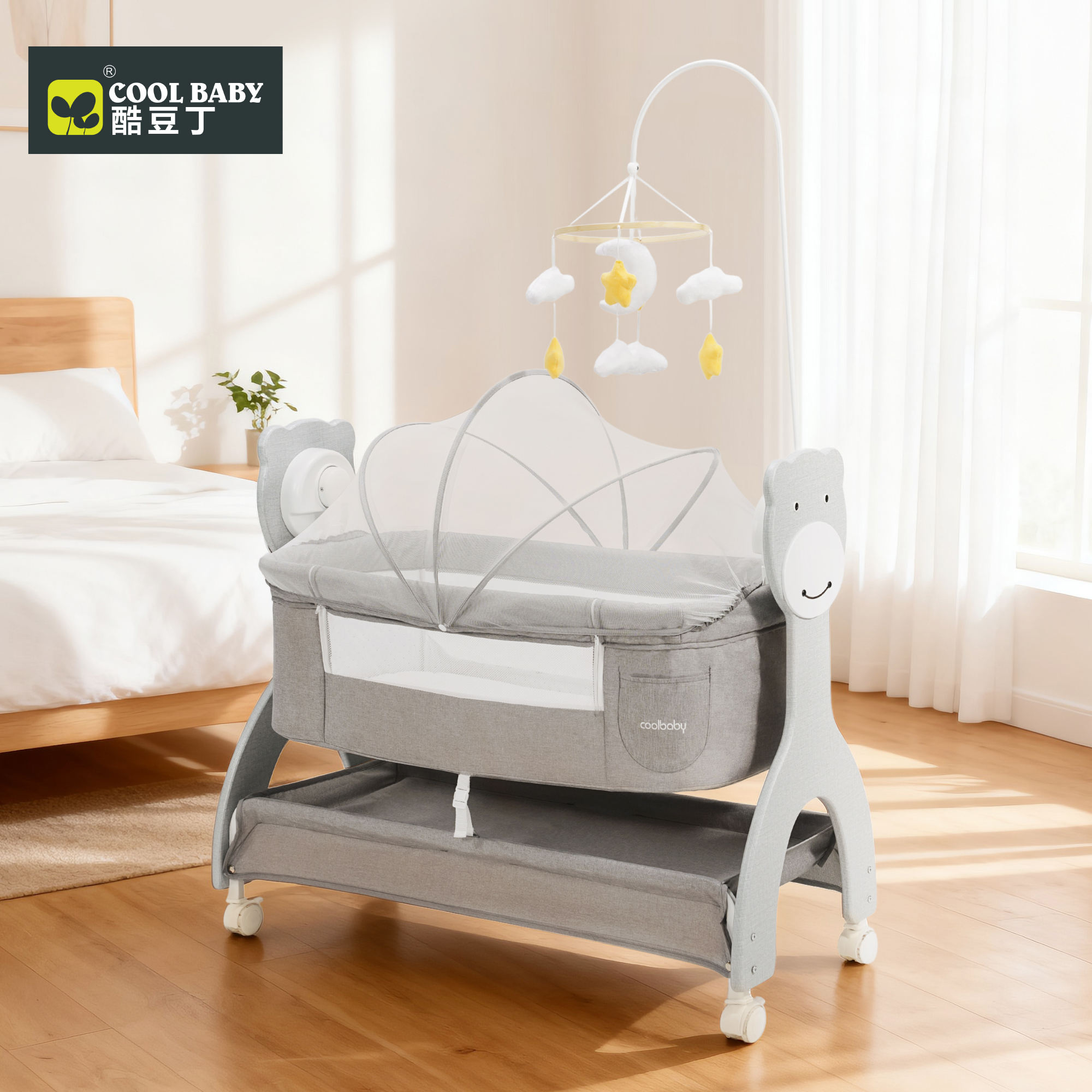 D1581 Cool Baby Baby Cradle Bed With Co-sleeping Function for Newborn