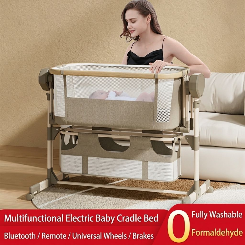 Electric Baby Cradle Bed 5-Speed Auto Swing Smart Bedside Sleeper with