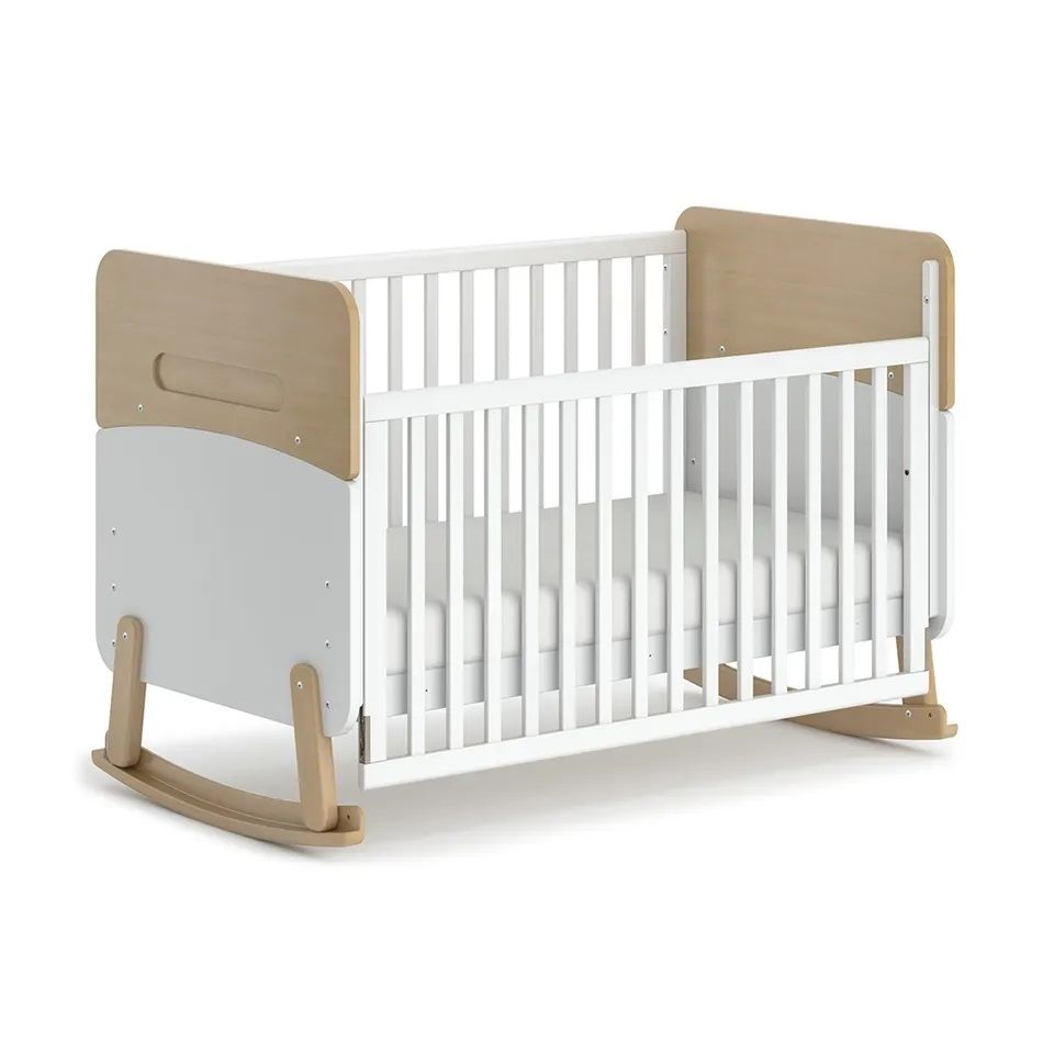 Wooden Baby Crib with Rollers Height Adjustable Crib