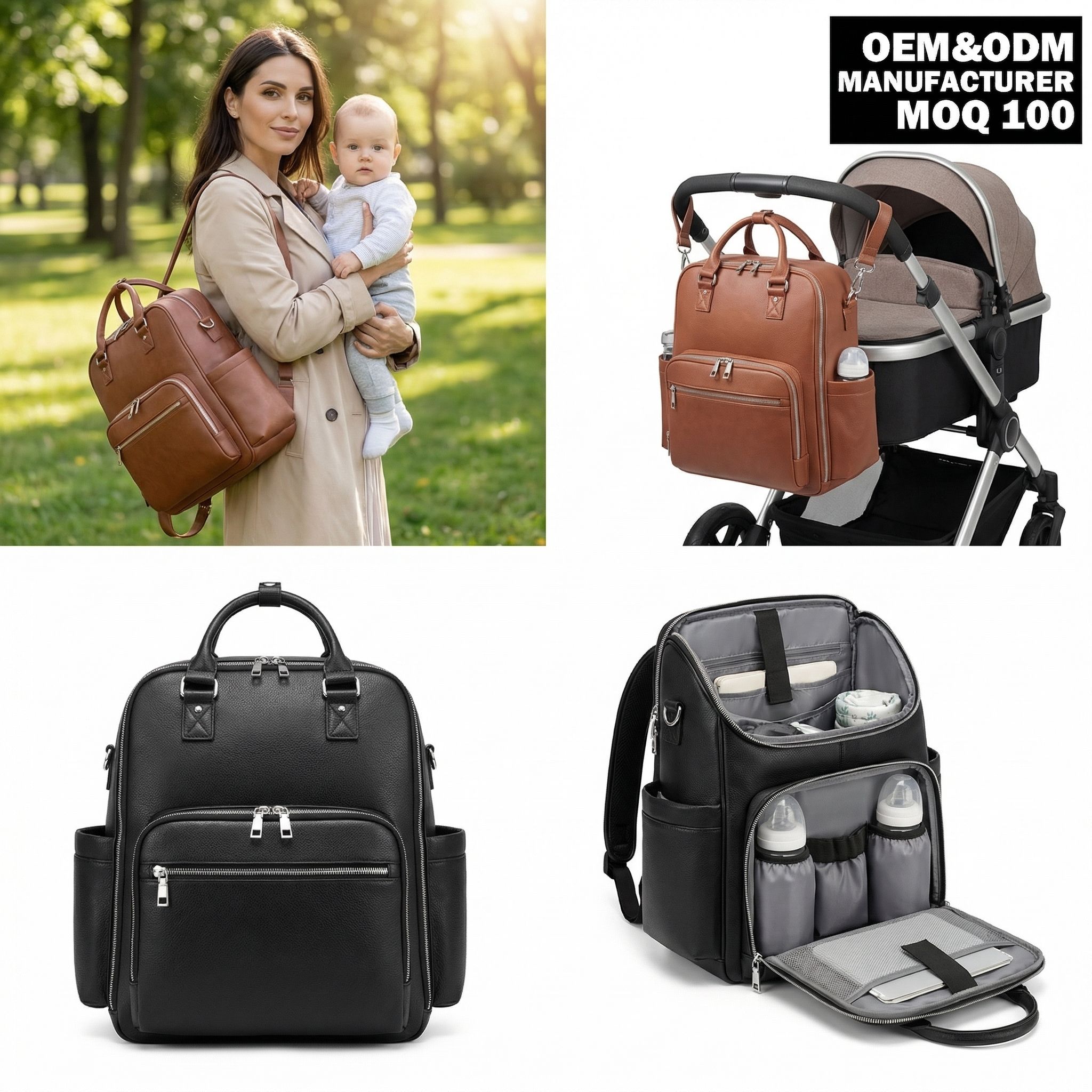 Waterproof Easy Clean PU Leather Baby Diaper Bag Mother's Hospital