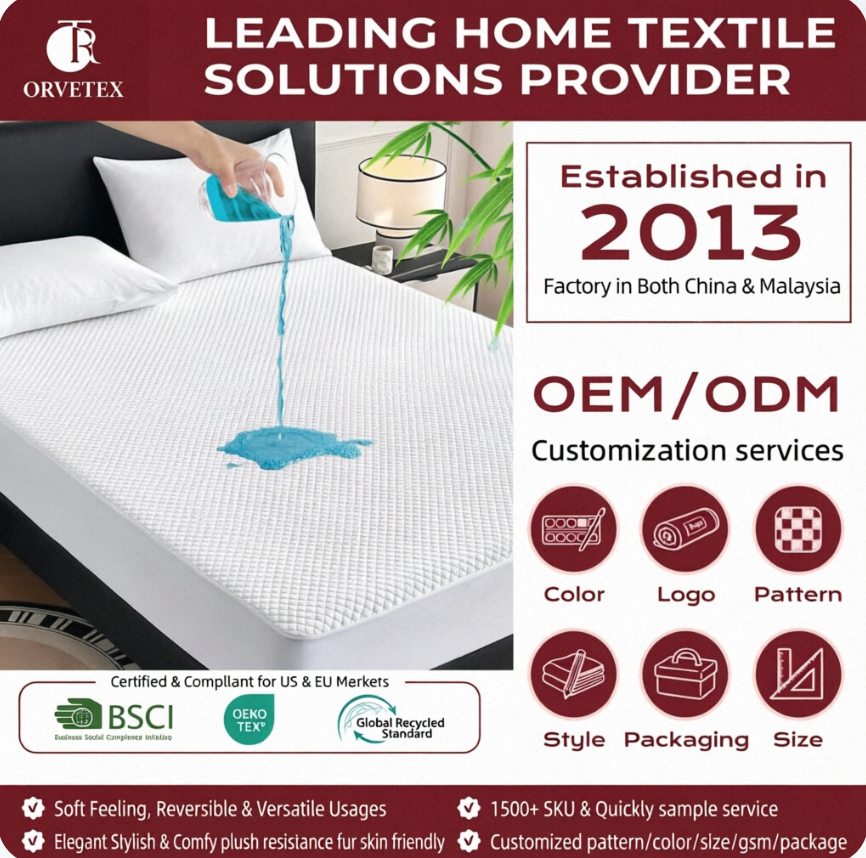 Orvetex 100% Polyester Waterproof Mattress Protector, Breathable Deep