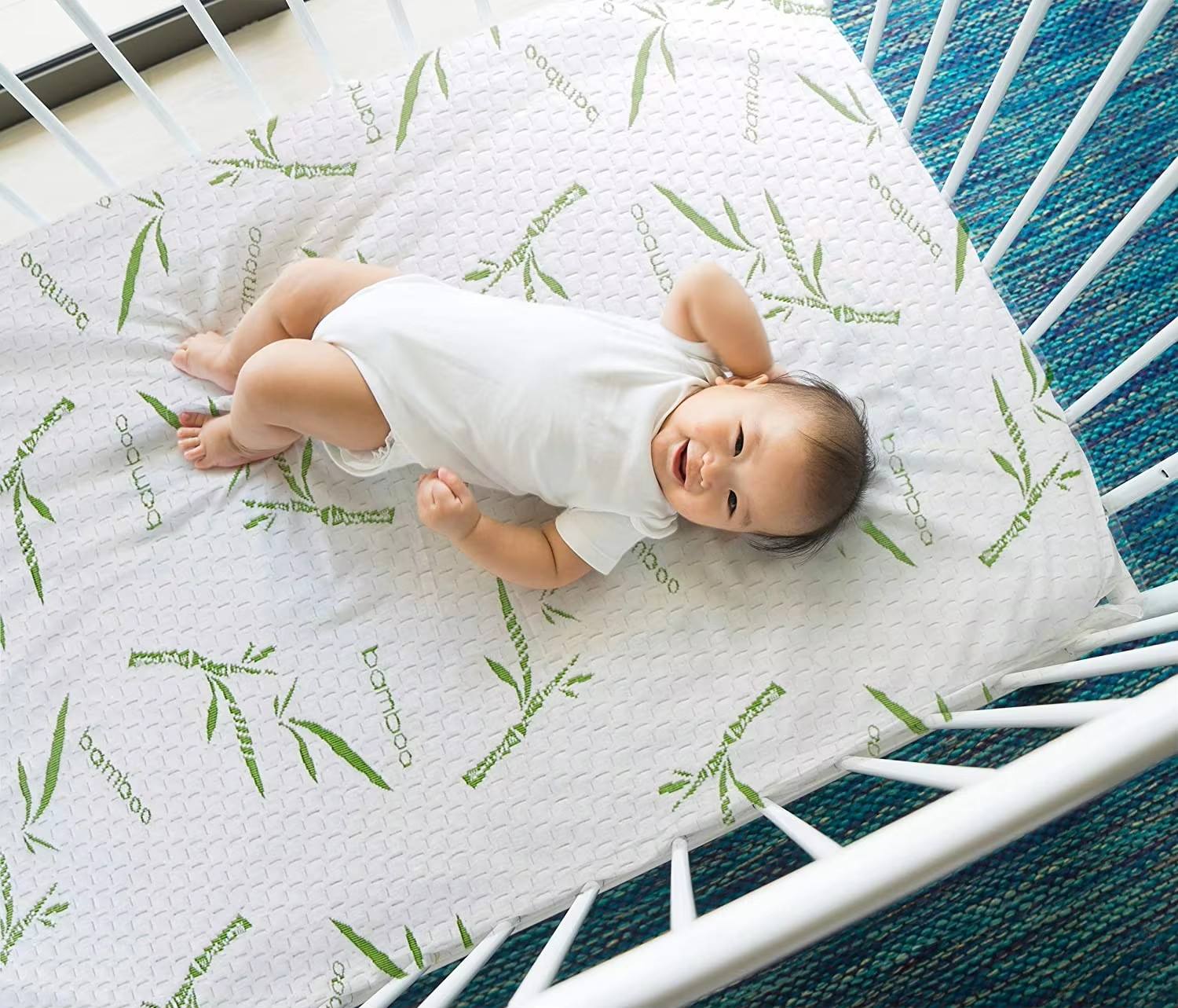 Natural Bamboo Printed Quilted Crib Fitted Sheet - Hypoallergenic