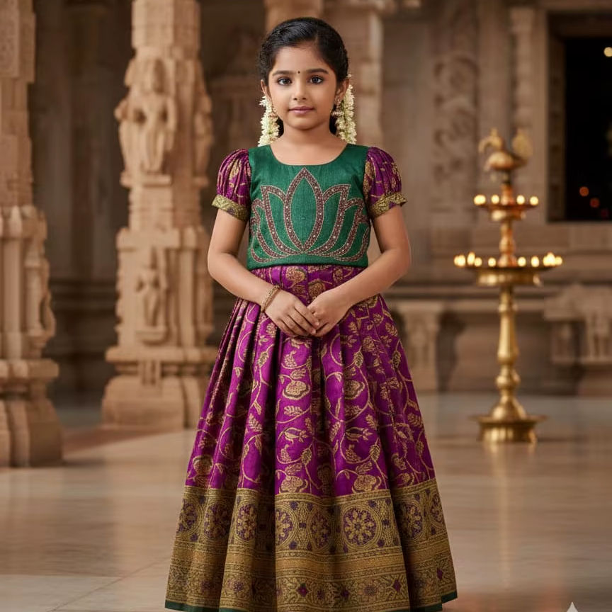 Classic Silk Festive Gown for Girls – Cultural & Party Wear Special
