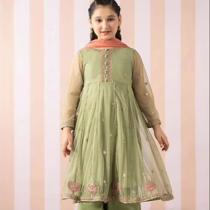 Elegant Children's Baby Girl Formal Lehenga Choli Organza Layers Mirror