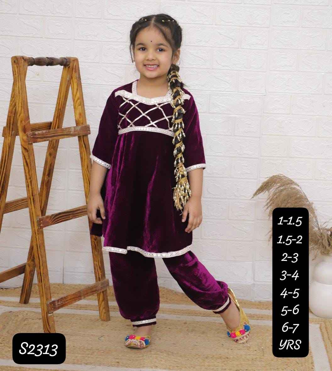 Velvet Suit for Girls Ethnic Dresses Party Wear Winter Wedding Soft