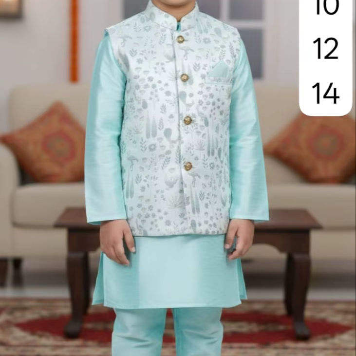 Indian Manufactured Luxury Kids Heavy Jacquard Koti with Silk Kurta and