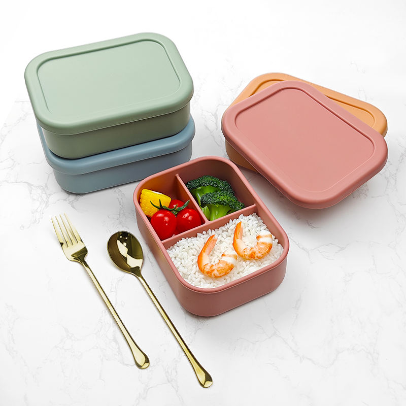 Silicone Lunch Box Bpa Free Food 3 Section Lunch Box Storage Box for