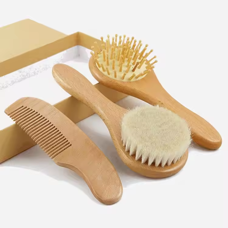 Toddler Cradle Cap Brush Soft Goat Bristle Hair Brush Wooden Baby Hair