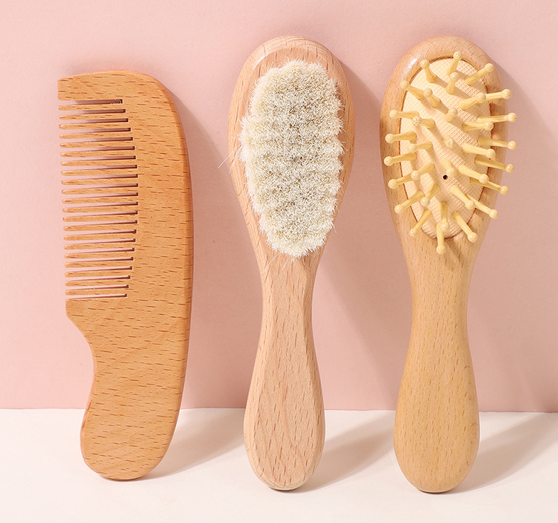 Baby Hair Comb Set Soft Wool Brush Newborn Daily Grooming Tools