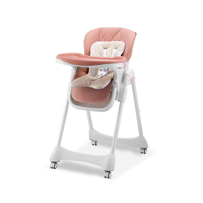 Foldable Baby Feeding High Chair with Wheels and Removable Tray