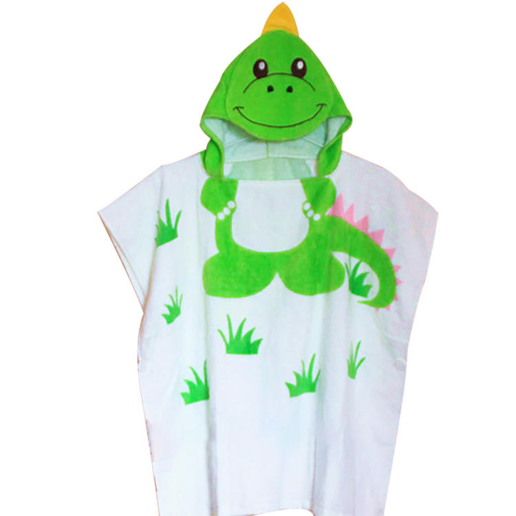 Kids Bath Pool Beach Hooded Poncho Towel Cartoon Animal Pattern Cotton