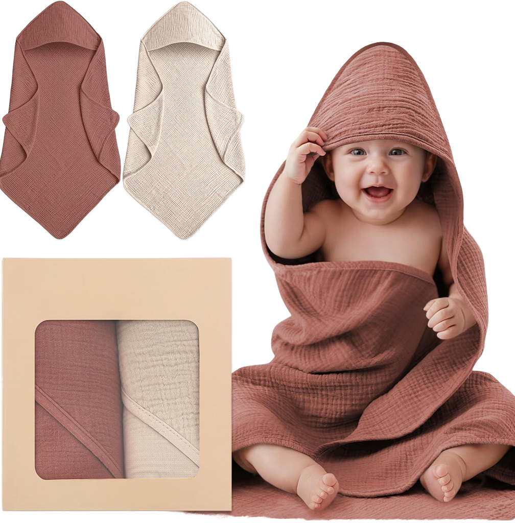 6 Layers Infancie 100% Cotton Muslin Hooded Baby Towels 90x90cm Soft