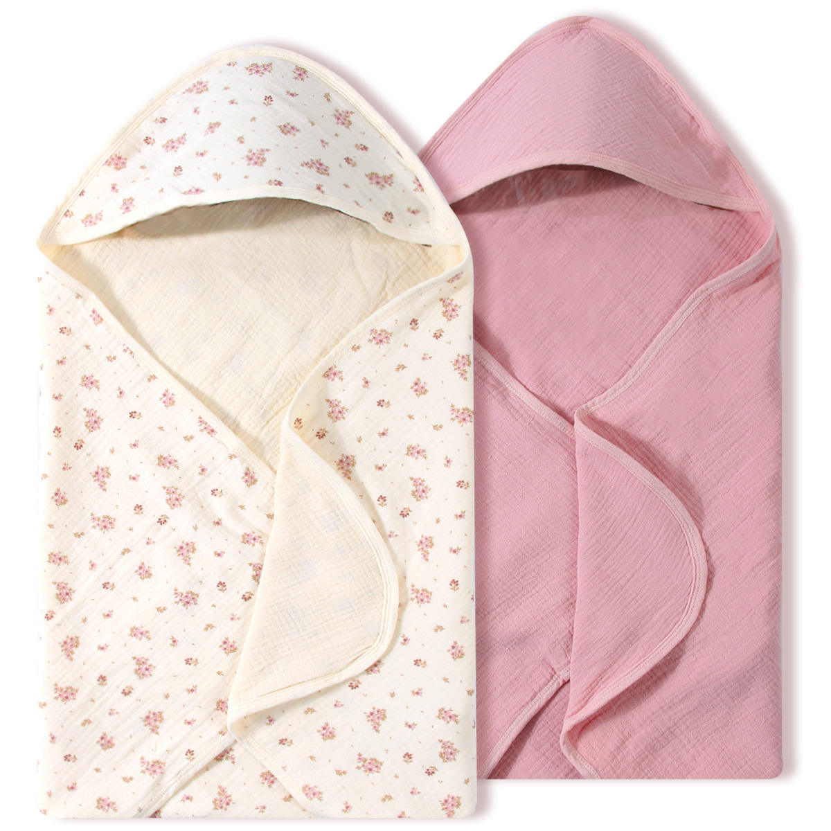 Baby Square 4-Layer Gauze-Soft Printed Hooded Towel Swaddle Blanket &