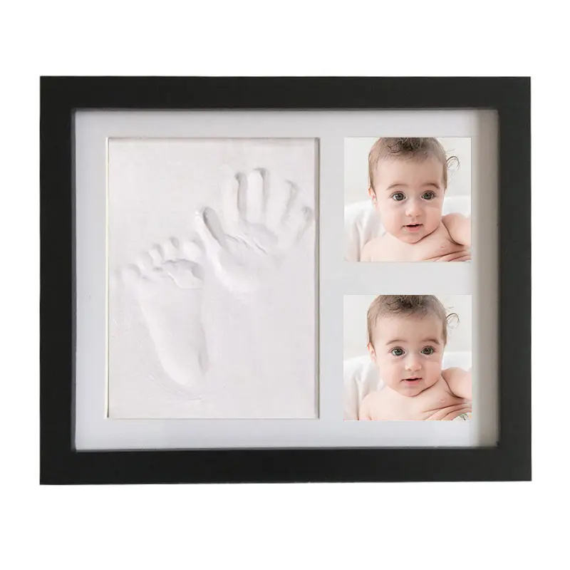 New Wooden Baby Kids Foot Hand Print Photo Frame Kit Clay for Newborn