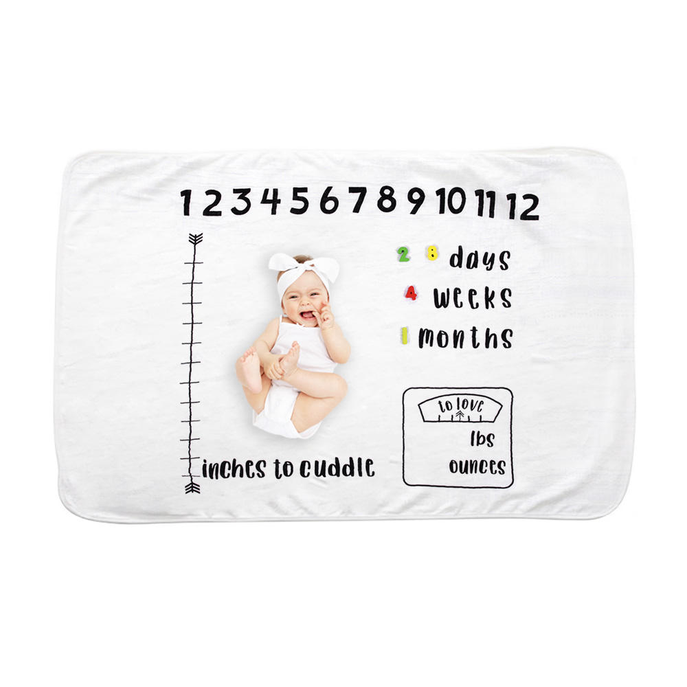 Bamboo Baby Blanket Milestone Muslin Cartoon Quilt Printed White Baby