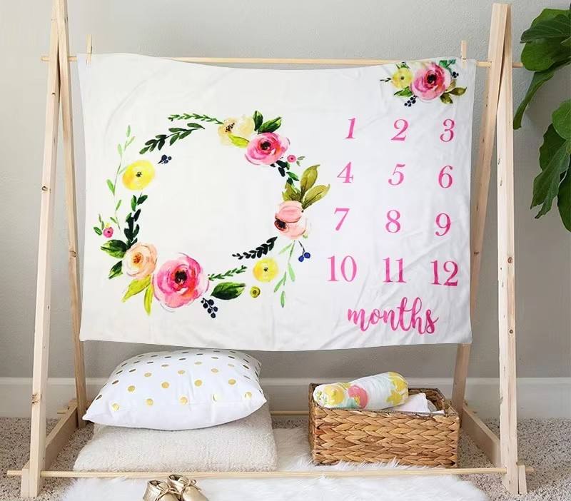 Monthly Milestone Flannel Blanket for Newborn Boys Girls Polar Plush