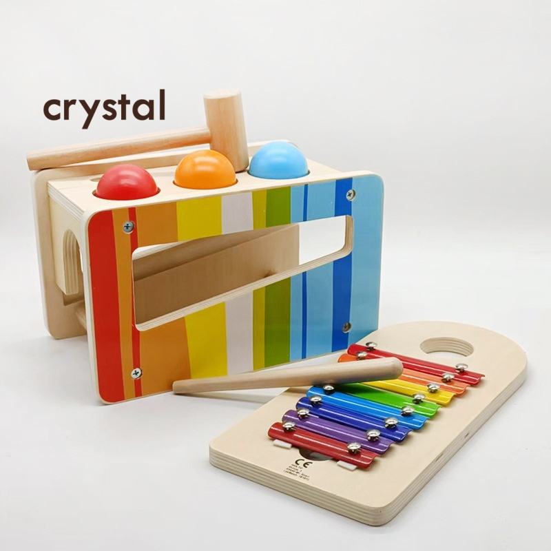 Crystal Montessori Hammer Pounding Xylophone Baby Wooden Musical Toy