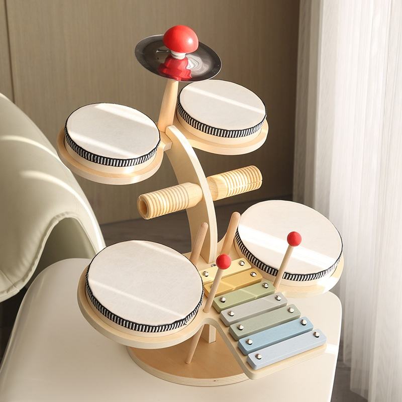 Montessori Wooden Early Education Drum Set for 4-6 Year Olds Unleash