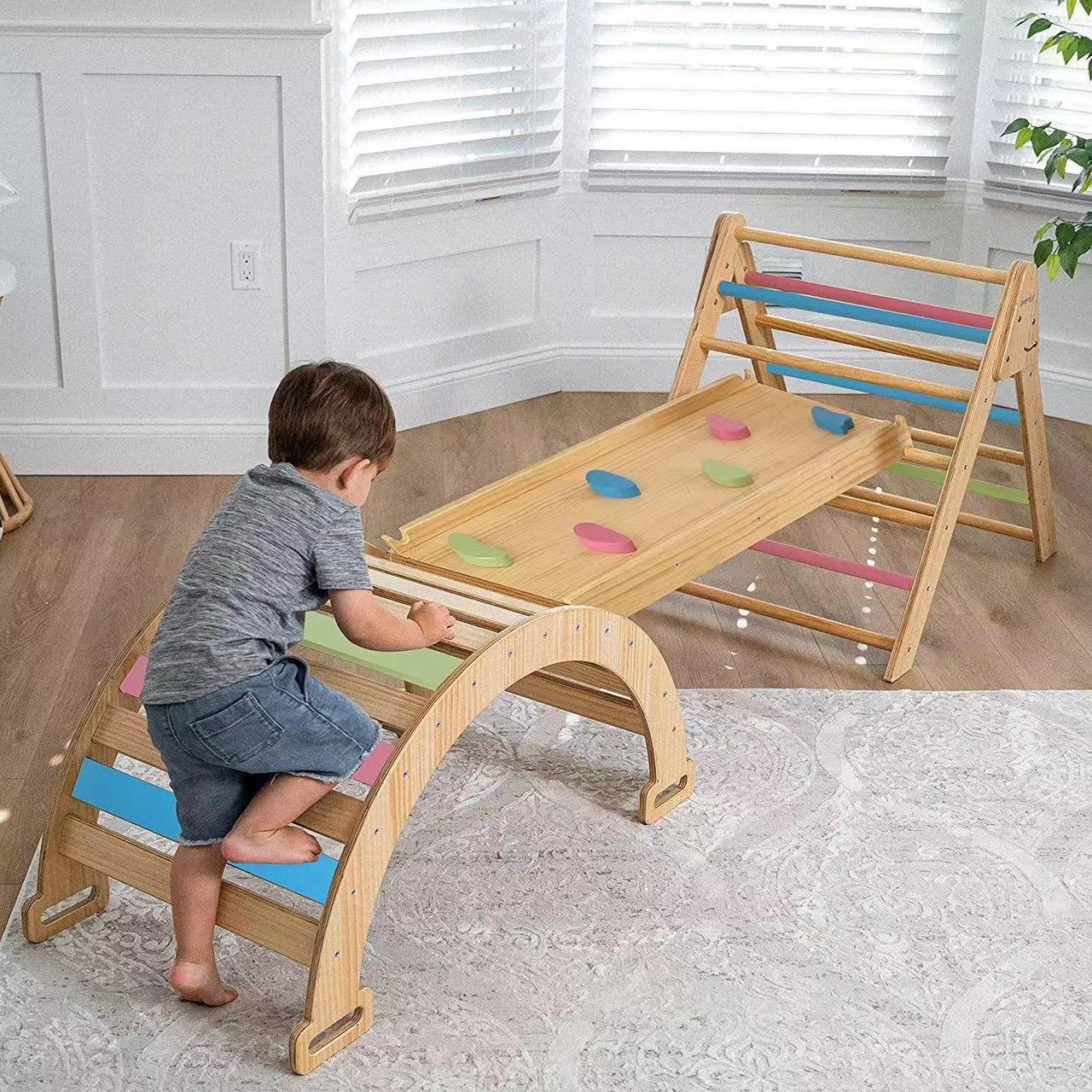 Children's Montessori Wooden Animal Shape Musical Climbing Frame Indoor