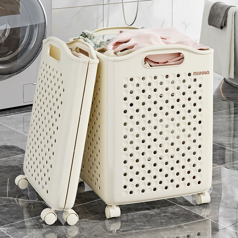 Large Plastic Baby Foldable Laundry Basket With Wheels Collapsible Toy
