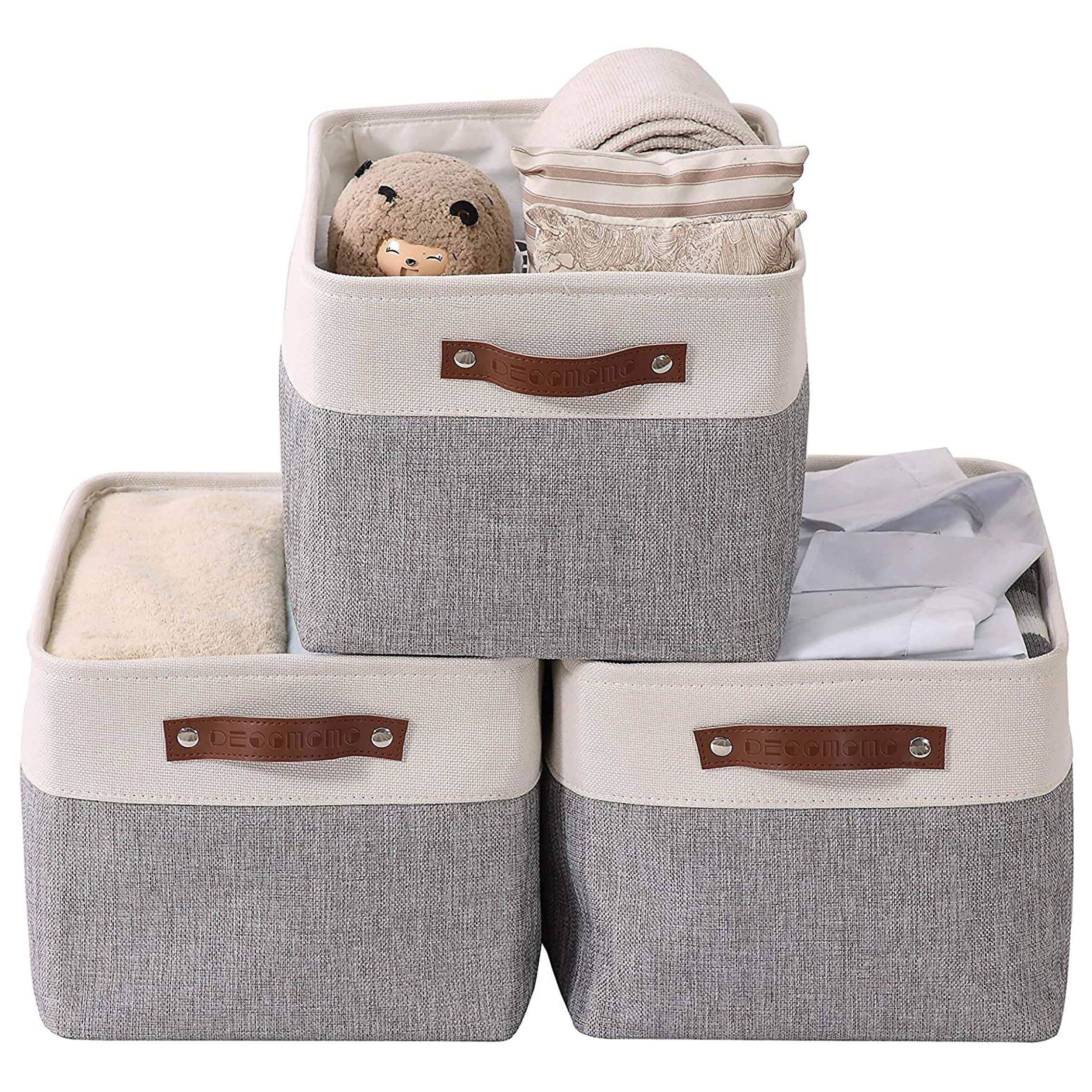 Collapsible Sturdy Fabric Storage Cube with Leather Handles Foldable