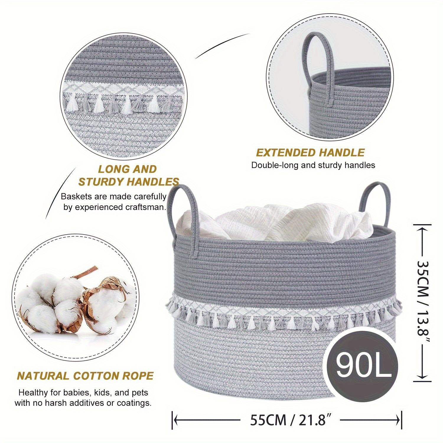 New Style Tassel Cotton Rope Woven Laundry Storage Basket Toys Towels