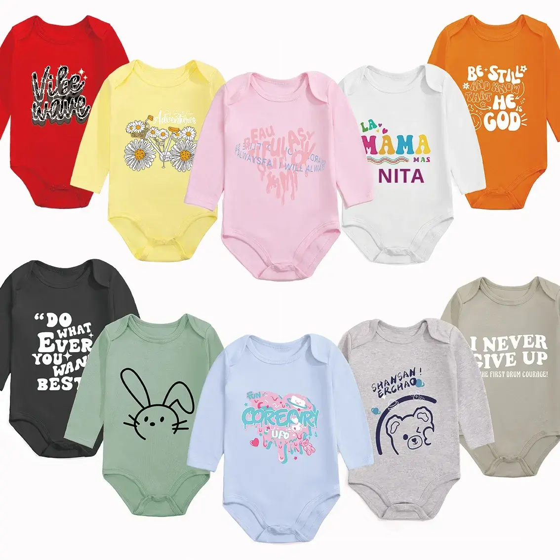 Cotton Plain Solid Color Infant Baby Romper Onesie Long Sleeve