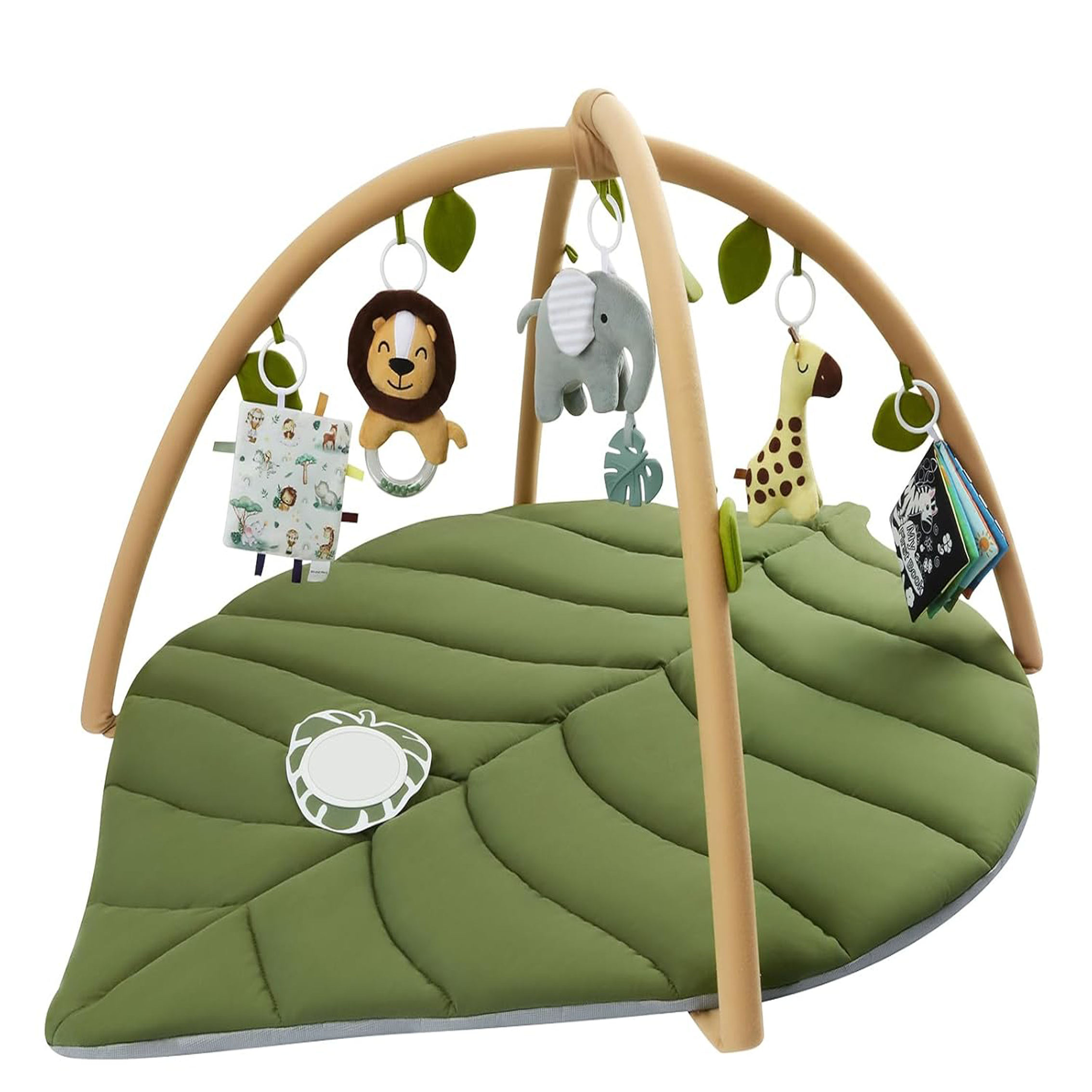 Baby Play Gym Oversize Leaf Shaped Baby Play Mat w 6 Detachable Toys