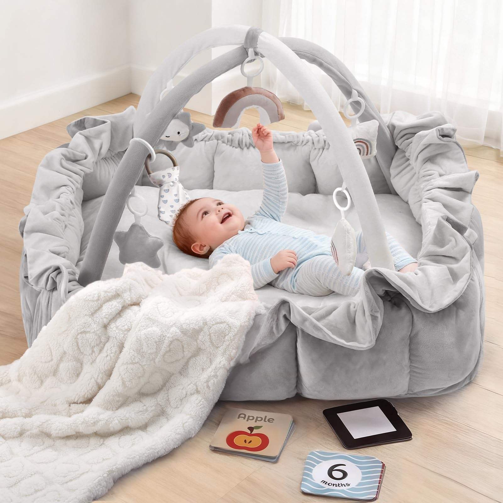 Tummy Time Mat with Blanket Baby Play Mats Convertible Baby Gym for