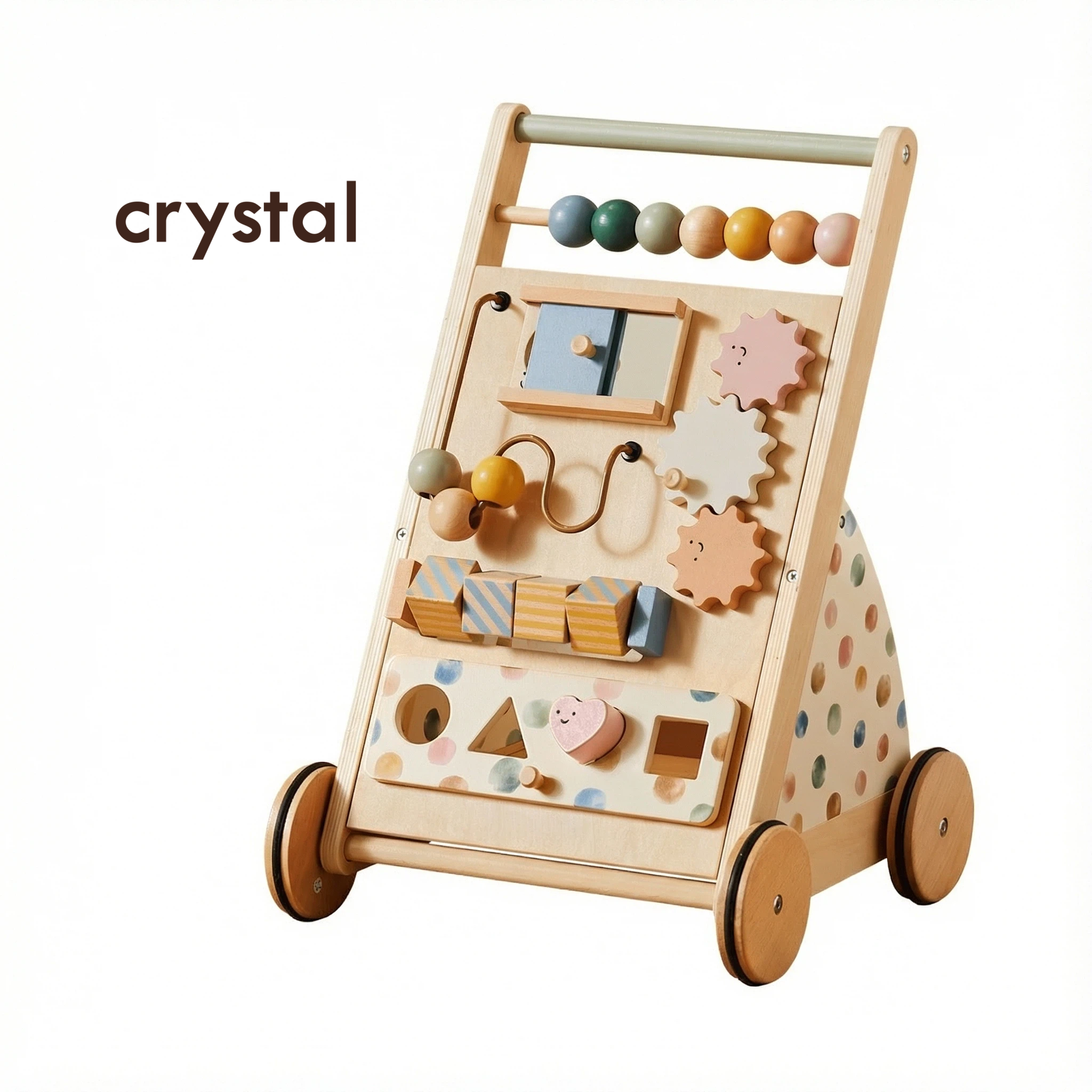 Crystal Adjustable Speed Montessori Activity Center Wooden Baby Walker