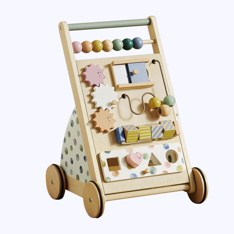 Wooden Baby Walker Shape Sorter Gear Toys Pull and Push Cart Busy Board