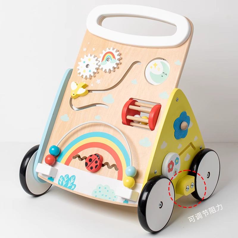 Wooden Baby Montessori Walker Adjustable Speed Activity Center, Push